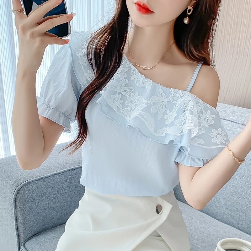 Blouse Off Shoulder - Women's Off Shoulder Lace Ruffle Blouse