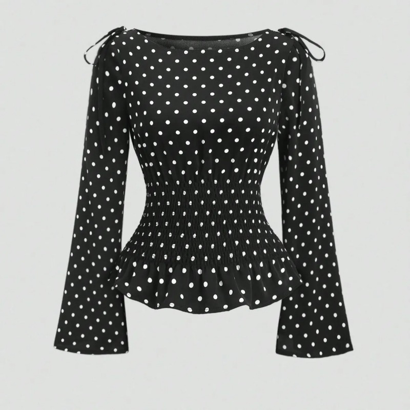 Blouse Off Shoulder - Women French Retro Polka Dot Off
