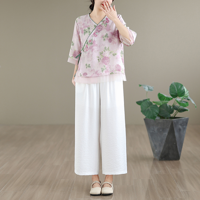Elegant Cotton Linen Embroider - Linen Pant Wide recension och pris