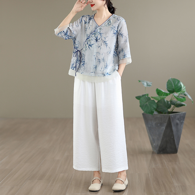 Elegant Cotton Linen Embroider - Linen Pant Wide recension och pris