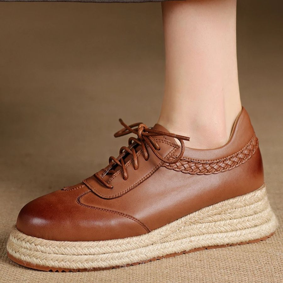 EAGSITY Cow Leather brown oxfo - Wedge Espadrille Women recension och pris