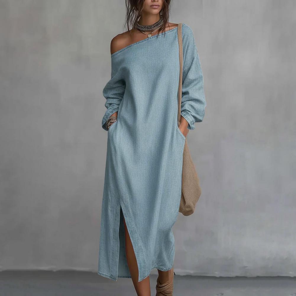 Women's One Shoulder Long Slee - Linen Dress Wrap recension och pris
