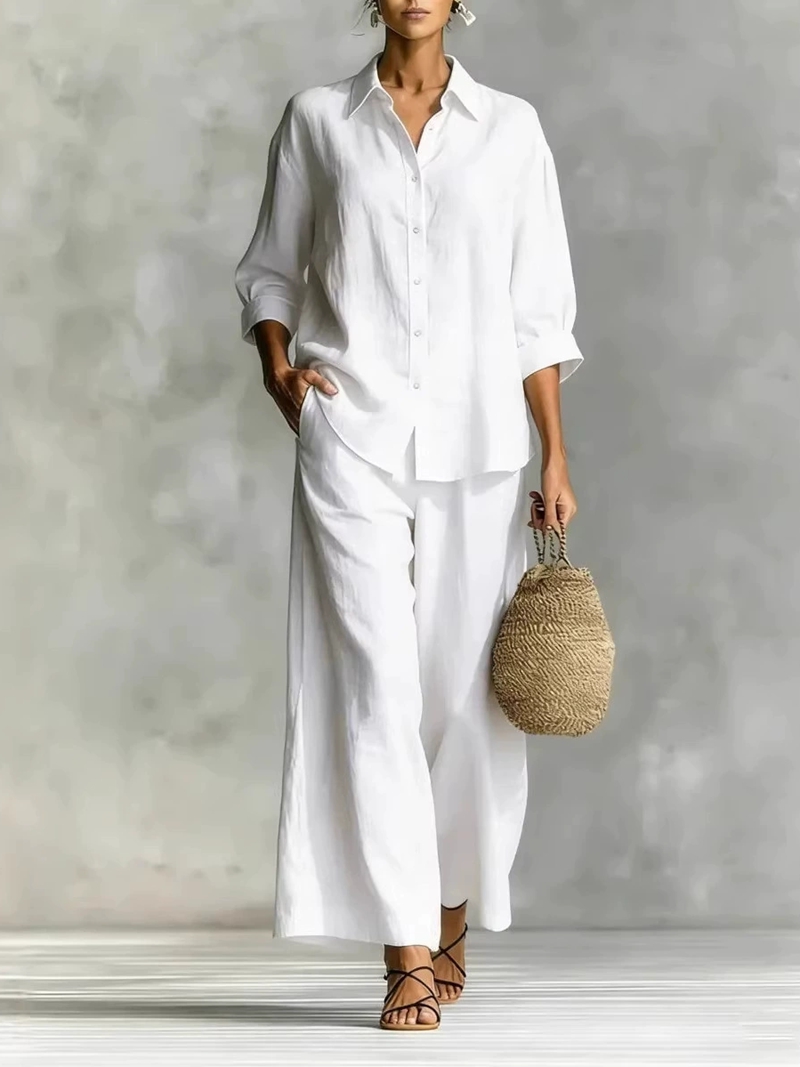 Women's New 7-Sleeve Shirt & W - Linen Pant Wide recension och pris