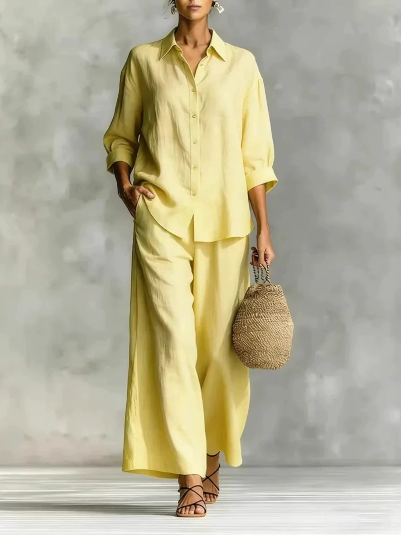 Women's New 7-Sleeve Shirt & W - Linen Pant Wide recension och pris