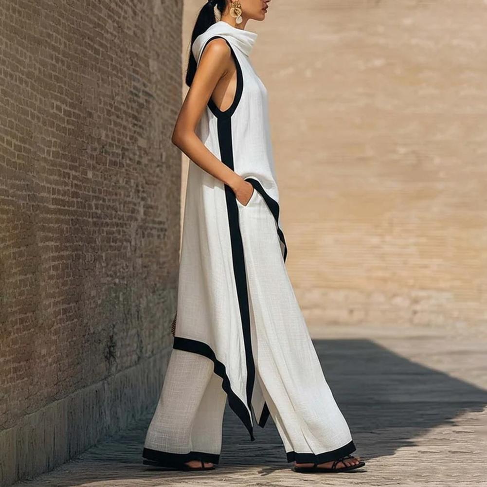 Women Color Block Cotton Linen - Linen Pant Wide recension och pris