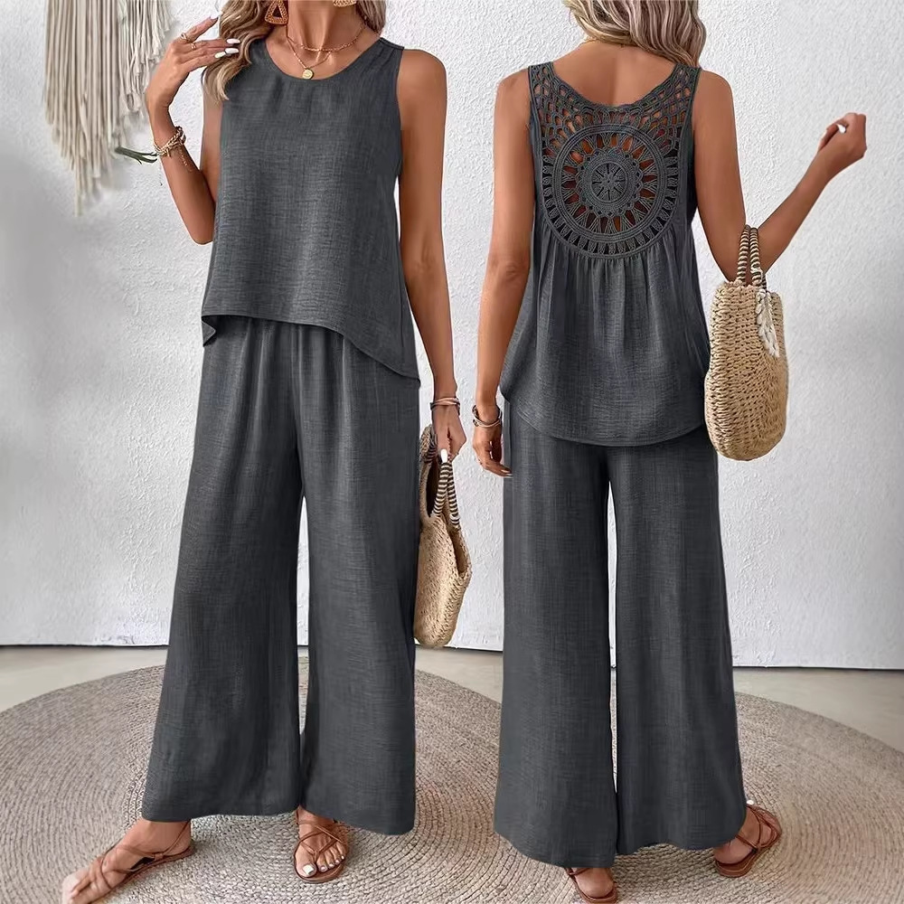 Two Pieces Women Solid Pant Se - Linen Pant Wide recension och pris