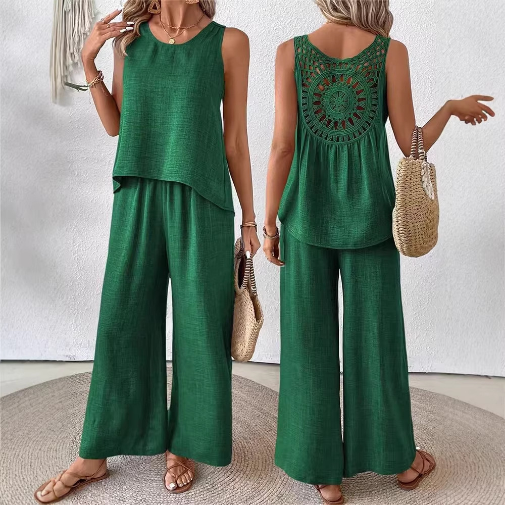 Two Pieces Women Solid Pant Se - Linen Pant Wide recension och pris