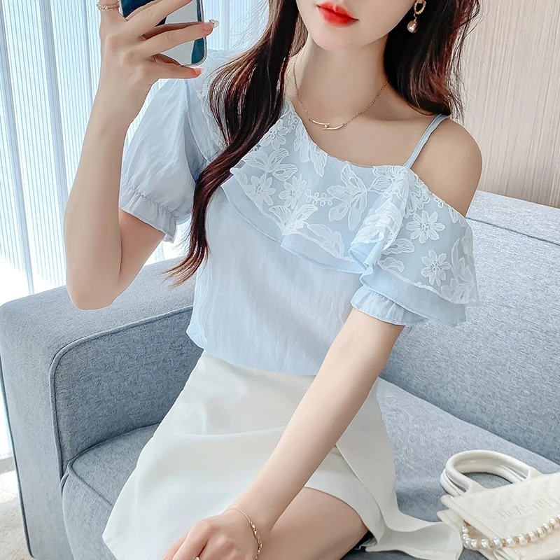 Women's Off Shoulder Lace Ruff - Blouse Off Shoulder recension och pris