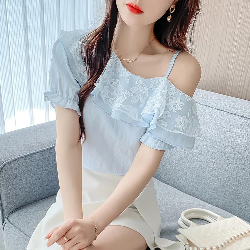 Women's Off Shoulder Lace Ruff - Blouse Off Shoulder recension och pris