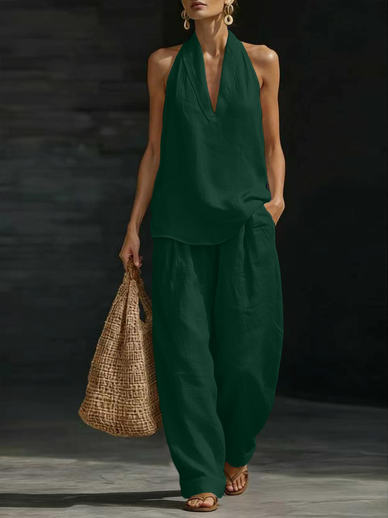 Women Linen 2 Piece Outfit Hal - Linen Pant Wide recension och pris