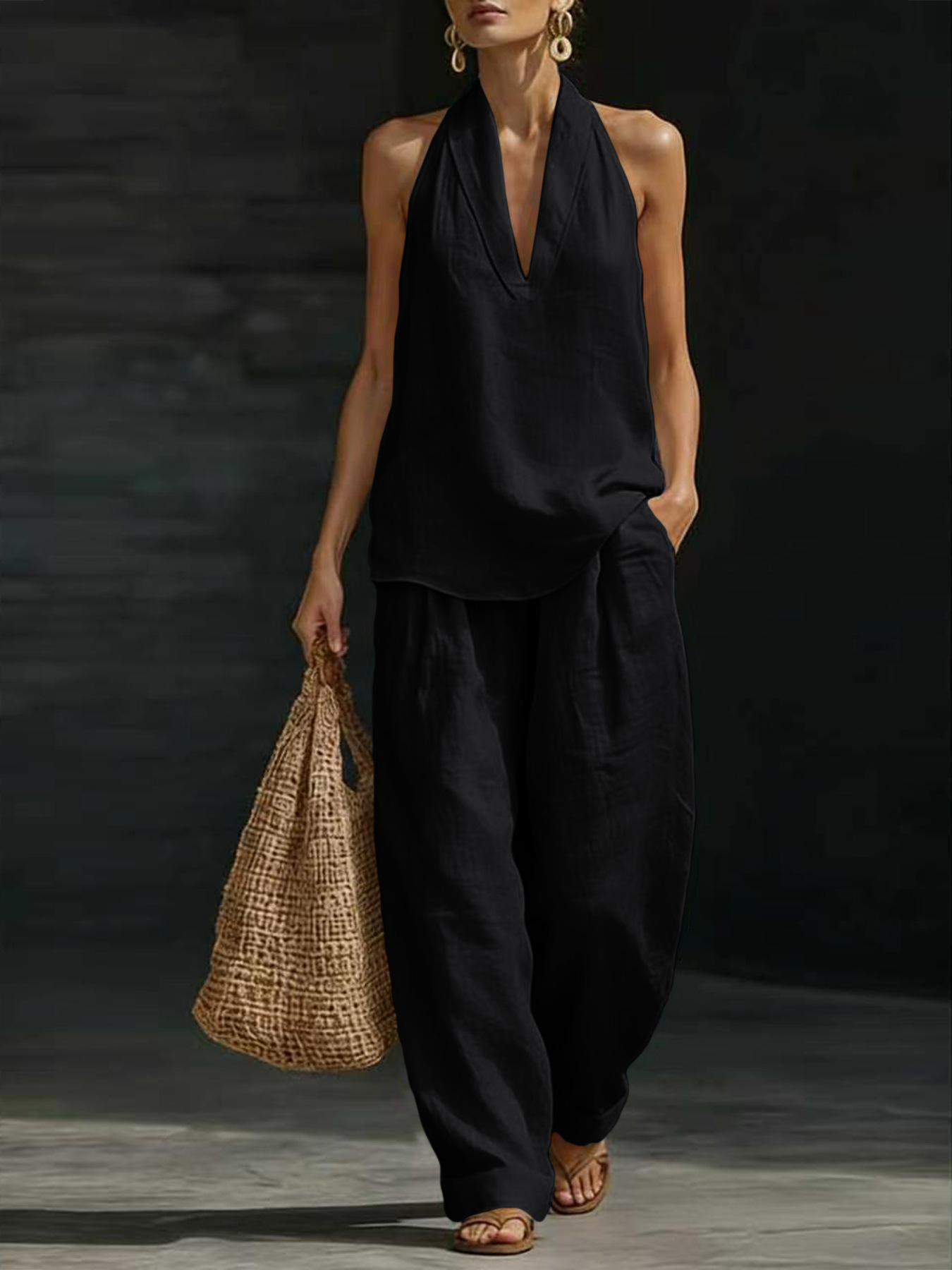 Women Linen 2 Piece Outfit Hal - Linen Pant Wide recension och pris