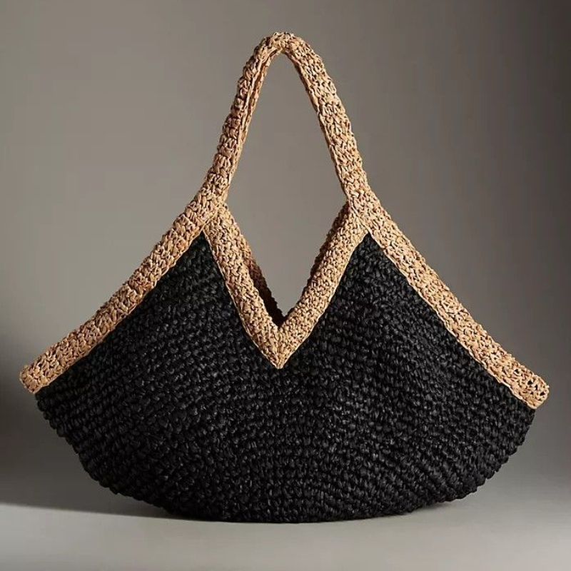 Colorblock Straw Woven Tote Ba - Crochet Bag Raffia recension och pris