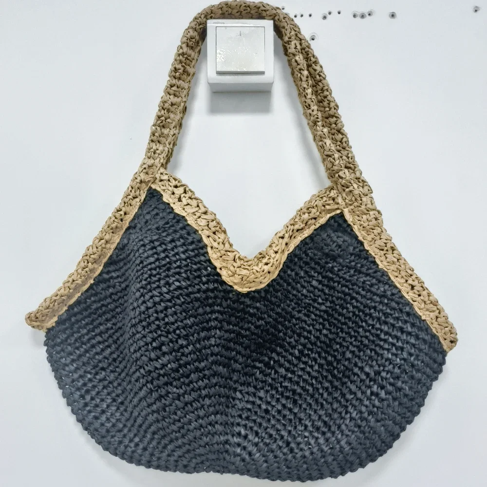 Colorblock Straw Woven Tote Ba - Crochet Bag Raffia recension och pris