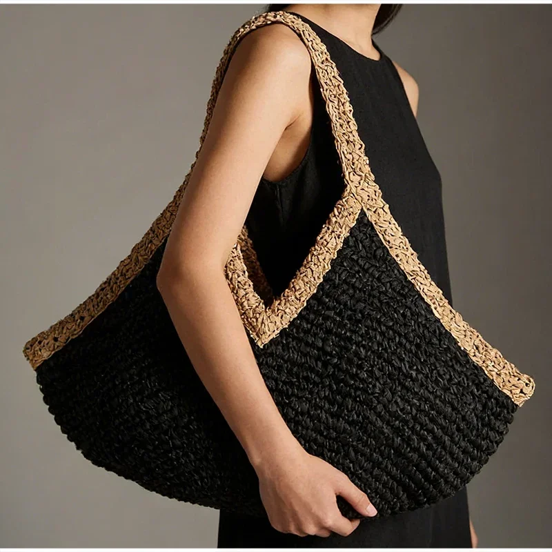Colorblock Straw Woven Tote Ba - Crochet Bag Raffia recension och pris